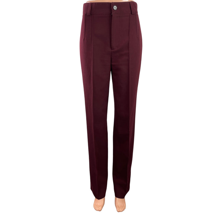 Zara Women's Red High Waisted Pleated Career Straight Leg Trousers Pants Size XS
