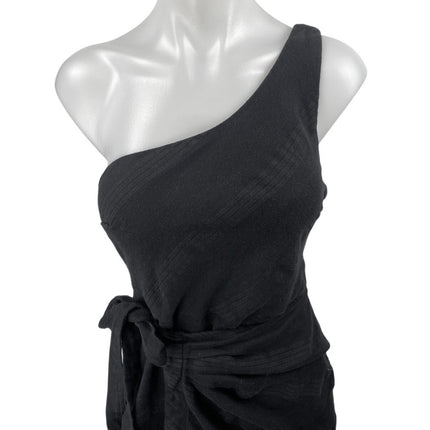 Free People At Leisure Black One Shoulder Sleeveless Wrap Midi Dress Size XS