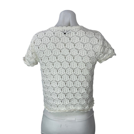 Princess Polly Cream Short Sleeves Crochet Open Knit Cardigan Sweater Top Size 8