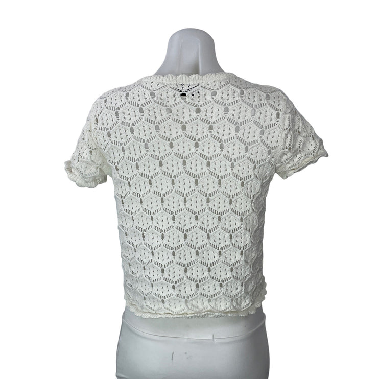 Princess Polly Cream Short Sleeves Crochet Open Knit Cardigan Sweater Top Size 8
