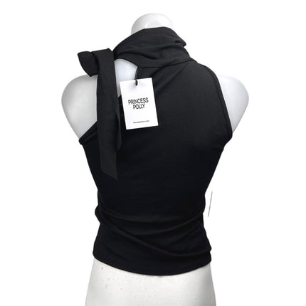 NEW Princess Polly Mathias Black Sleeveless Tie High Neck Blouse Crop Top Size 6