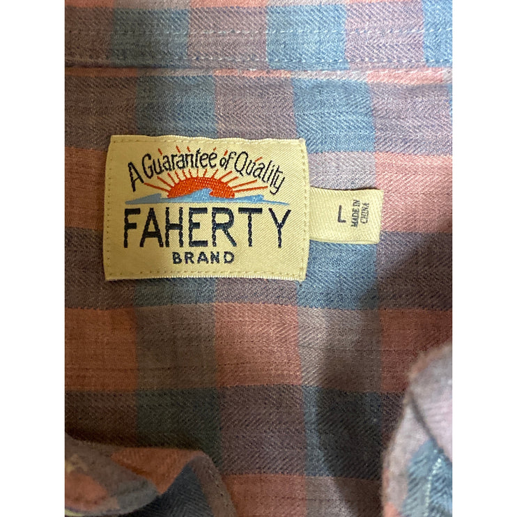 Faherty Men's Purple Plaid Gingham Check Long Sleeve Button Down Shirt Top L