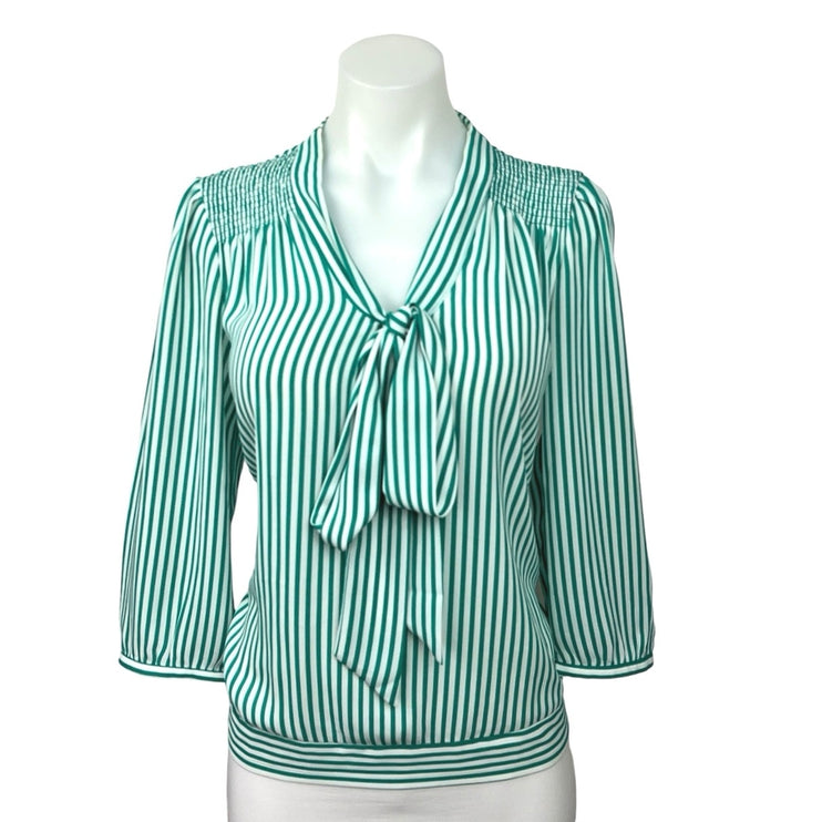 The Limited Green Striped Bow Tie Front 3/4 Sleeve Career Office Blouse Top Sz S