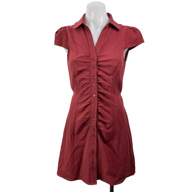NEW Princess Polly Arianwyn Red Burgundy Short Sleeves Pinstriped Mini Dress 4