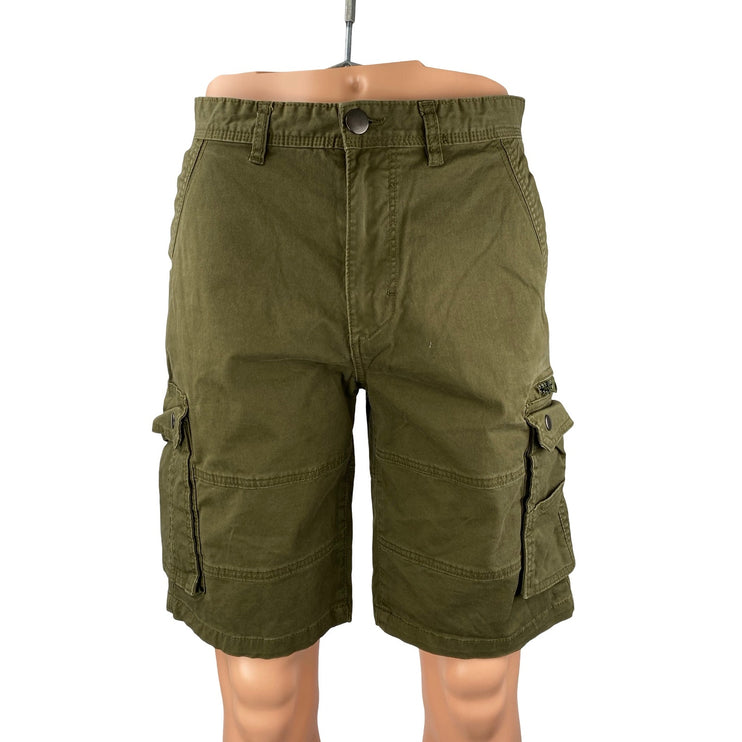 Denim Co Men's Green Mid Rise Utility Cargo Hiking Camp Bermuda Shorts Size 32