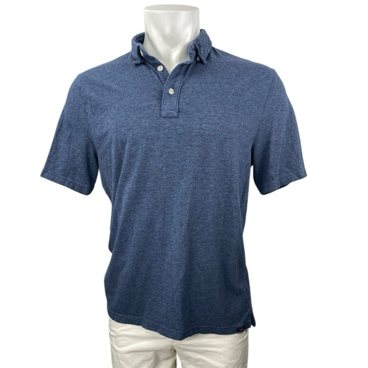 Faherty Mens Blue Collared Button Short Sleeve Performance Golf Polo Shirt Top L