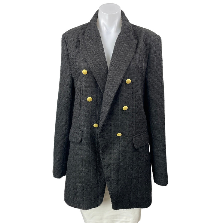 Jason Wu Women's Black Long Sleeves Tweed Double Breasted Blazer Coat Jacket L