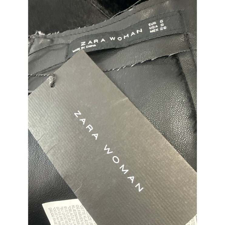 NEW Zara Women's Black Suede Faux Leather High Waist A Line Mini Skirt Size S