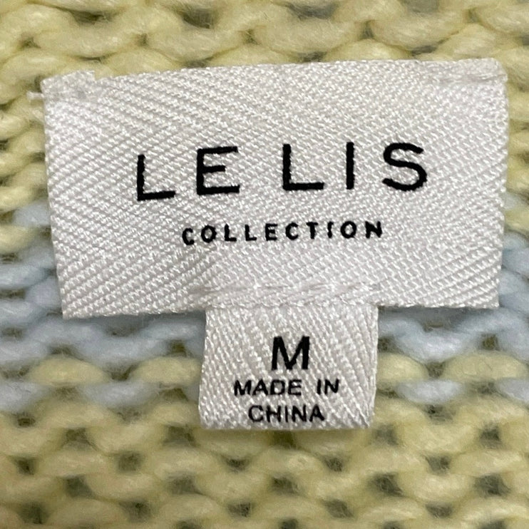 Le Lis Yellow Blue Softly Striped Long Sleeves Knit Oversized Sweater Top Size M