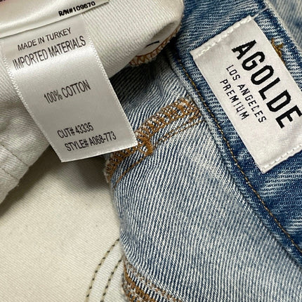 Agolde Women's Blue High Waisted Raw Hem Cut Off Mini Denim Jean Skirt Size S