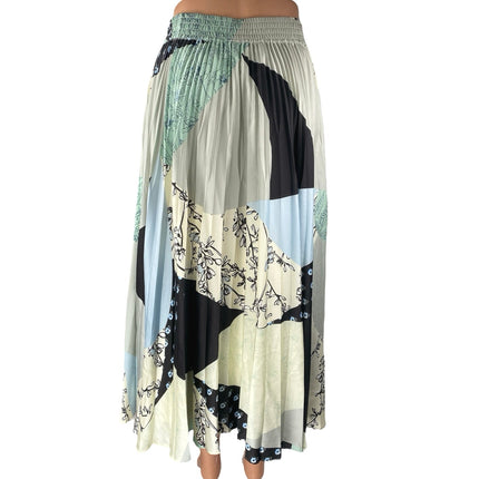 Club Monaco Multicolor Geometric Print Elastic Waist Pleated Maxi A-Line Skirt S