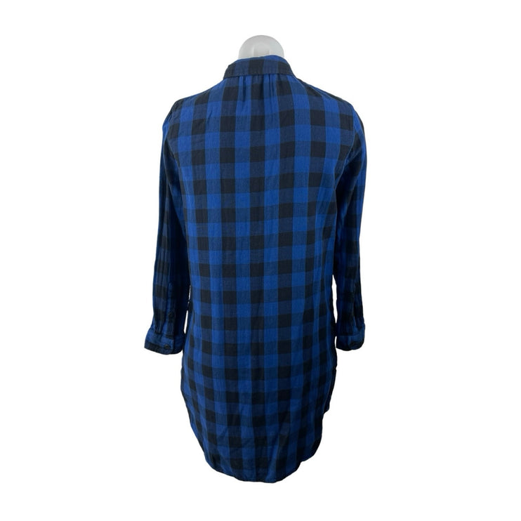Madewell Blue Black Checkered Plaid Long Sleeve Button Down Shirt Dress Size S
