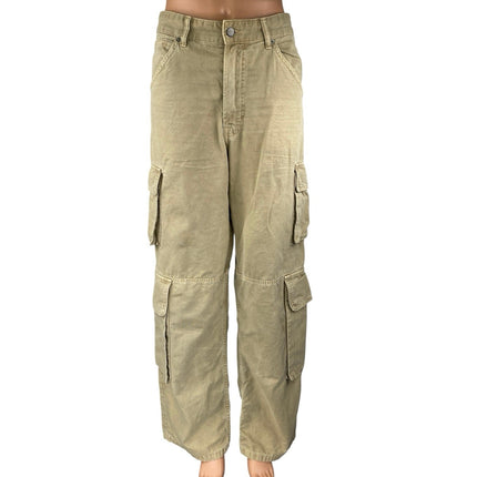 Zara Women's Brown Tan High Waisted Wide Leg Baggy Trousers Cargo Pants Size 31