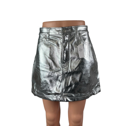 NEW Gap Silver Metallic High Waisted Faux Leather Vegan A Line Mini Skirt Size 6