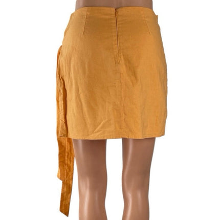 SAGE The Label Devon Coral Linen High Waisted Tie Pencil Wrap Mini Skirt Size S