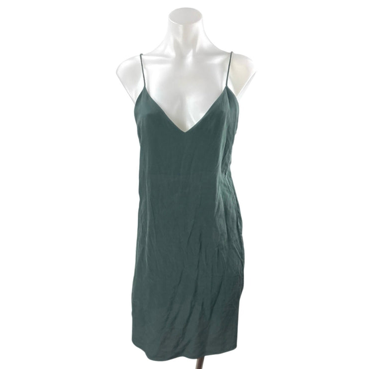 COS 100% Silk Womens Green VNeck Sleeveless Mini Cami Camisole Tank Slip Dress M