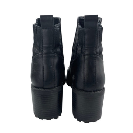 Zara Women's Black Leather Almond Toe Chunky Block Heels Chelsea Ankle Boots 7