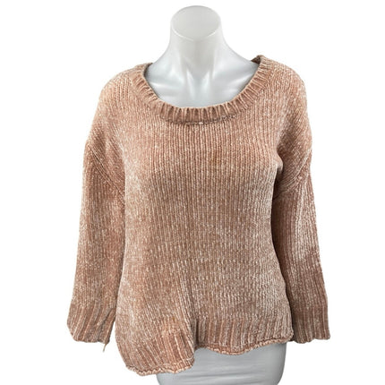 Philosophy Pink Tan Chenille Velvet Velour Long Sleeve Knit Sweater Top Size XL