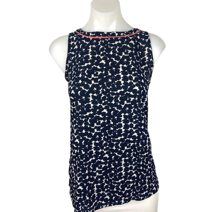 Ann Taylor LOFT Navy Blue Bateau Neck Keyhole Back Printed Tank Top Size SP