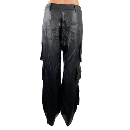 Luxe To Kill Black Faux leather High Rise Straight Leg Cargo Trouser Pants Sz 2
