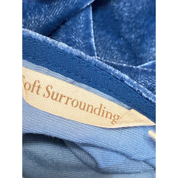 Soft Surroundings Gisella Blue Velvet Velour Crew Neck 3/4 Sleeve Blouse Top XL