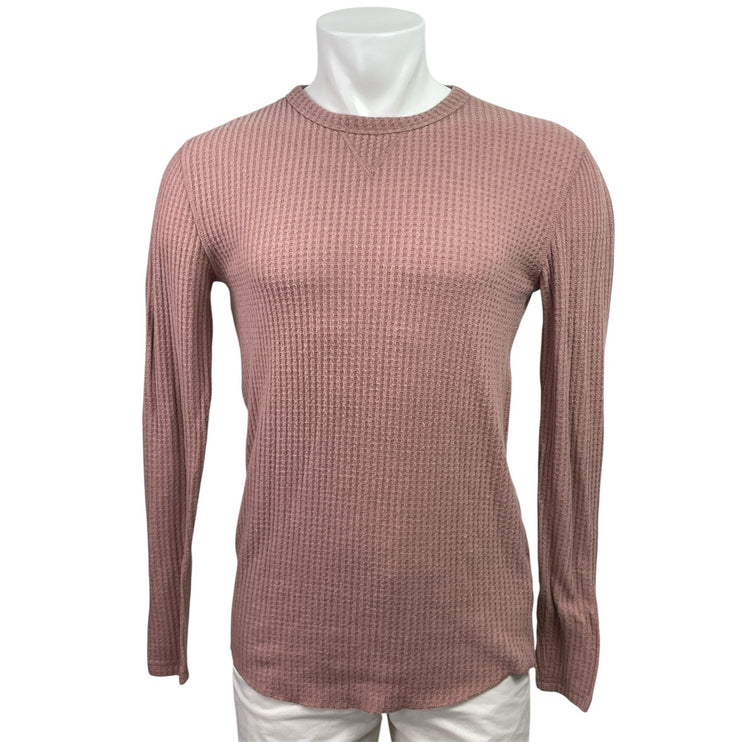 Urban Outfitters Pink Waffle Knit Crochet Crewneck Long Sleeve Sweater Top Sz S