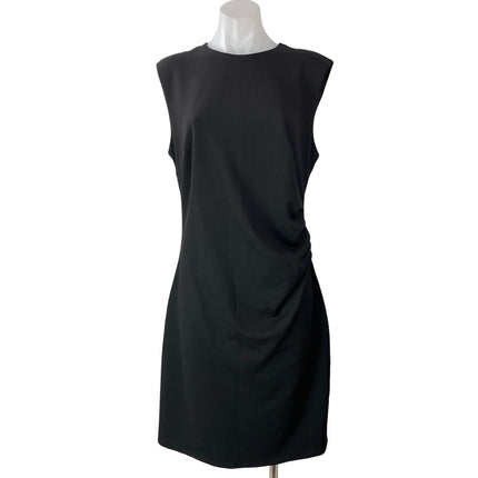 NEW H&M Women's Black Sleeveless Ruched Stretch Fitted Midi Sheath Dress Size L