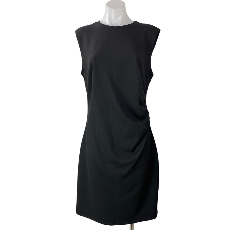 NEW H&M Women's Black Sleeveless Ruched Stretch Fitted Midi Sheath Dress Size L