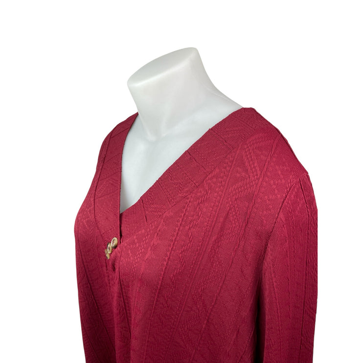 Bloomchic Women's Red Batik Textured V Neck Long Sleeve Shirt Blouse Top 22/24