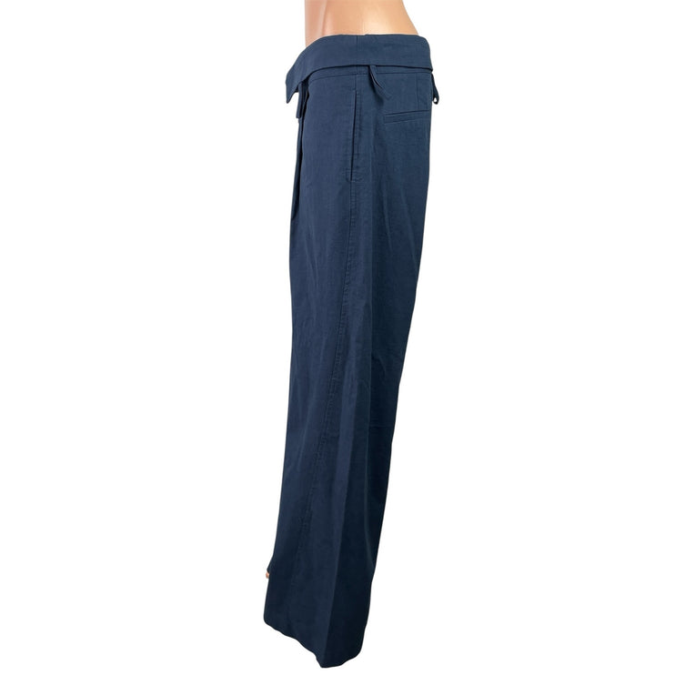 NEW Lioness Flourish Women's Blue Foldover Wide Leg High Rise Trousers Pants M
