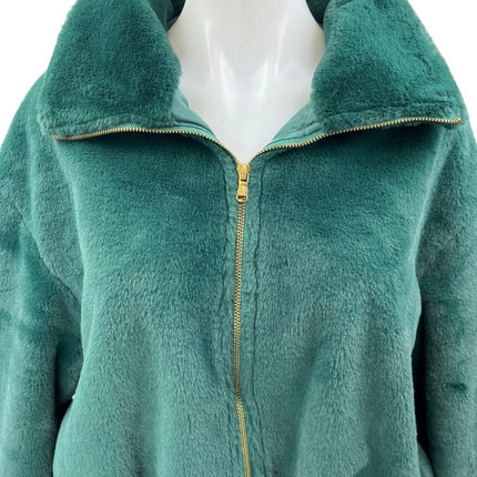 Be Fore Dawn Women's Green Faux Fur Sherpa Fleece Full Zip Sweater Coat Jacket 8
