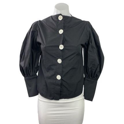 Zara Women's Black Long Balloon Sleeve Button Down Shirt Blouse Top Size XS