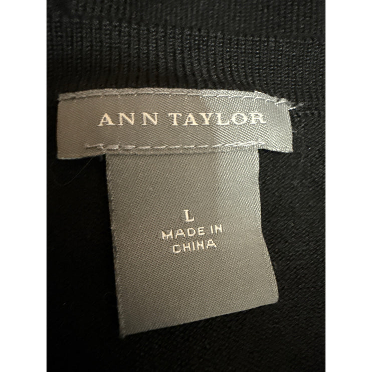 Ann Taylor Black Crochet Embroidered Half Sleeve Blazer Cardigan Blouse Top L