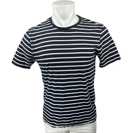 Zara Blue White Striped Short Sleeve Crew Neck Relaxed Fit Tee T-Shirt Top Sz M