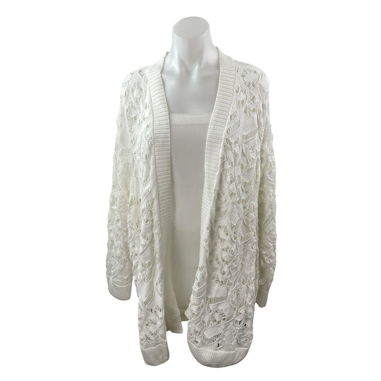 Torrid Women's White Knit Crochet Long Sleeve Open Cardigan Sweater Top Size 3X