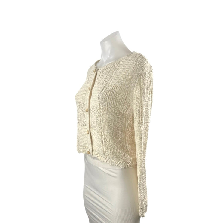 Zara Women's Cream Crochet Long Sleeve Button Down Crop Cardigan Sweater Top S