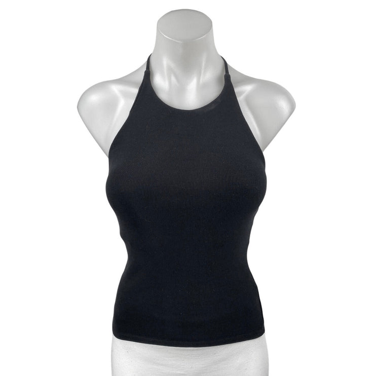 Zara Women's Black Sleeveless Rib Knit Halter Cami Camisole Crop Tank Top Size S