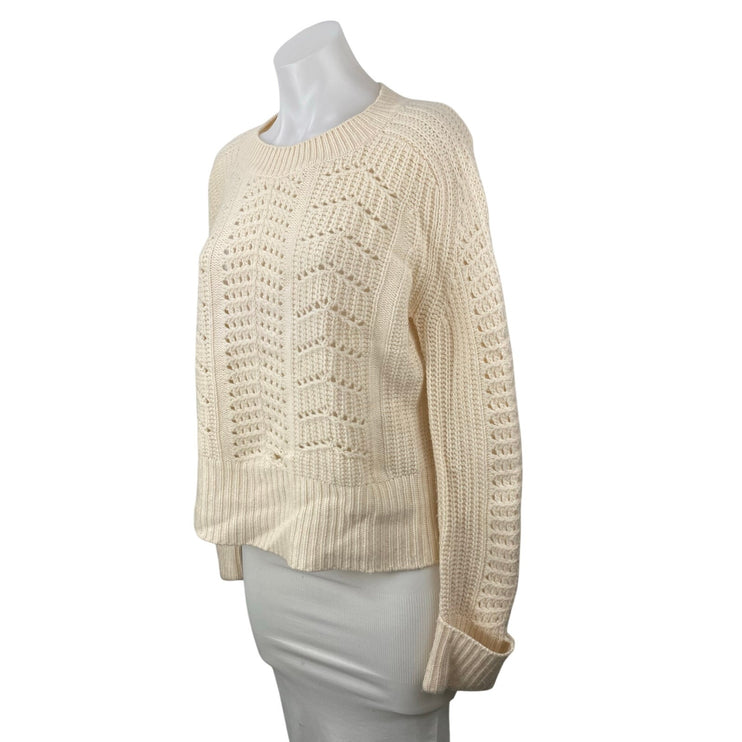 Aqua Women's Cream 100% Cashmere Open Knit Crew Long Sleeve Sweater Top Size M