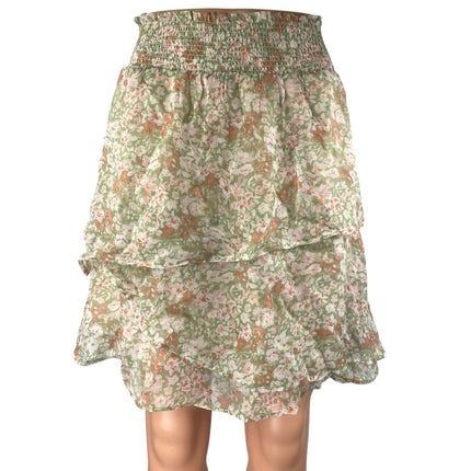Esqualo Green Multicolor Tiered Ruffle Smocked Peasant A Line Mini Dress Size 4