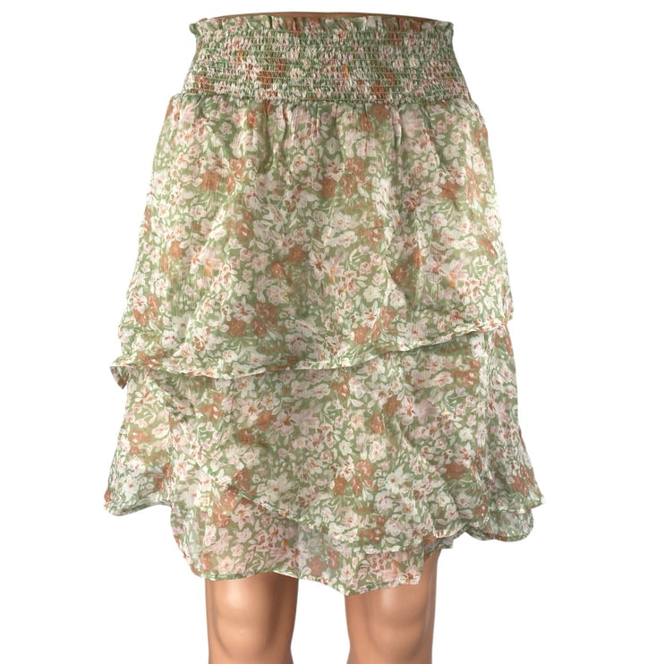 Esqualo Green Multicolor Tiered Ruffle Smocked Peasant A Line Mini Dress Size 4