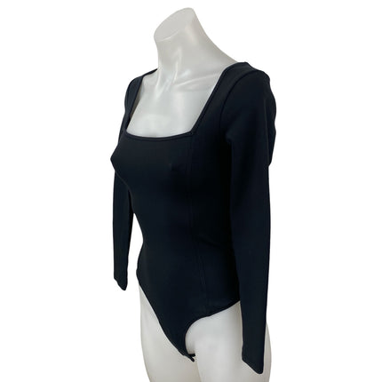 Abercrombie & Fitch Black Long Sleeve Square Neck Knit Thong Bodysuit Top Size S