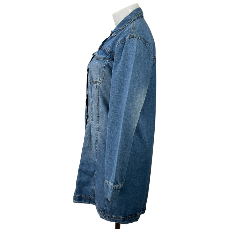 NEW PrettyLittleThing Blue Long Sleeve Button Up Denim Jean Mini Shirt Dress 2X