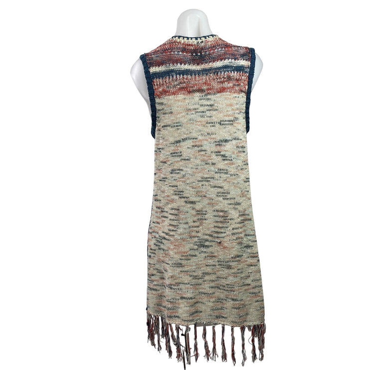 American Rag Cie Multicolor Sleeveless Open Front Fringe Cardigan Sweater Vest S