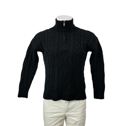 Lauren Ralph Lauren Mens Black 1/4 Zip Cashmere Turtleneck Cable Knit Sweater S