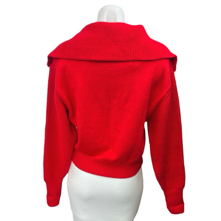 Zara Women's Red Knit 1/4 Zip Collared Long Sleeve Pullover Sweater Top Size L