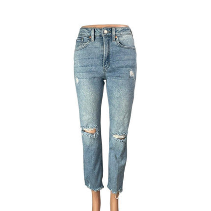 Just Black Denim Distressed Ripped Frayed Hem Straight Mom Denim Jeans Pants 24