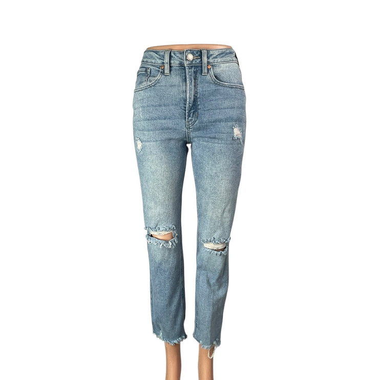 Just Black Denim Distressed Ripped Frayed Hem Straight Mom Denim Jeans Pants 24