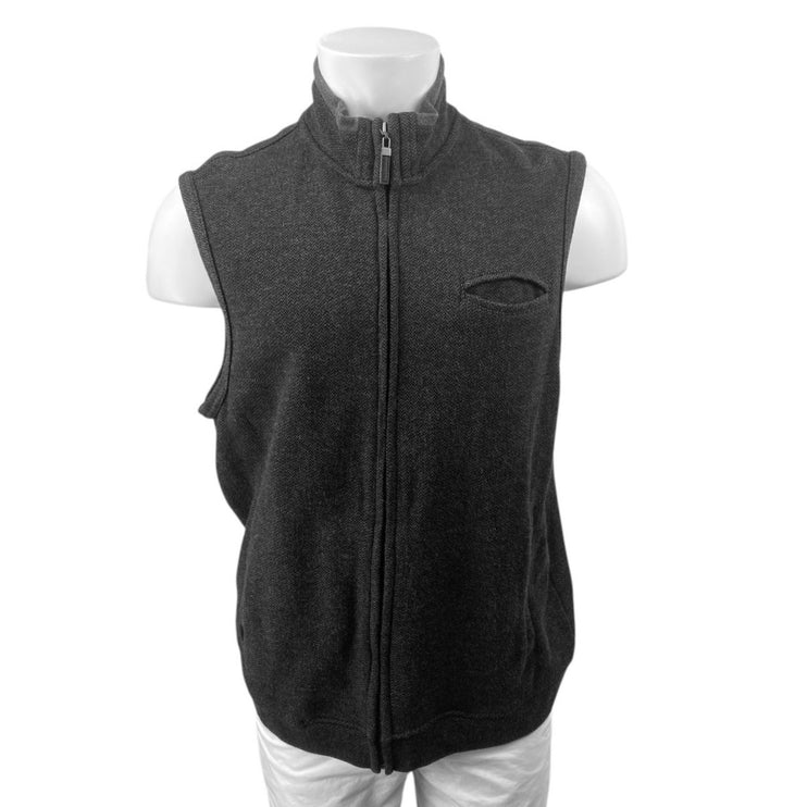 Tasso Elba Men's Black Sleeveless Full Zip Stand Collar Sweater Vest Jacket Sz L