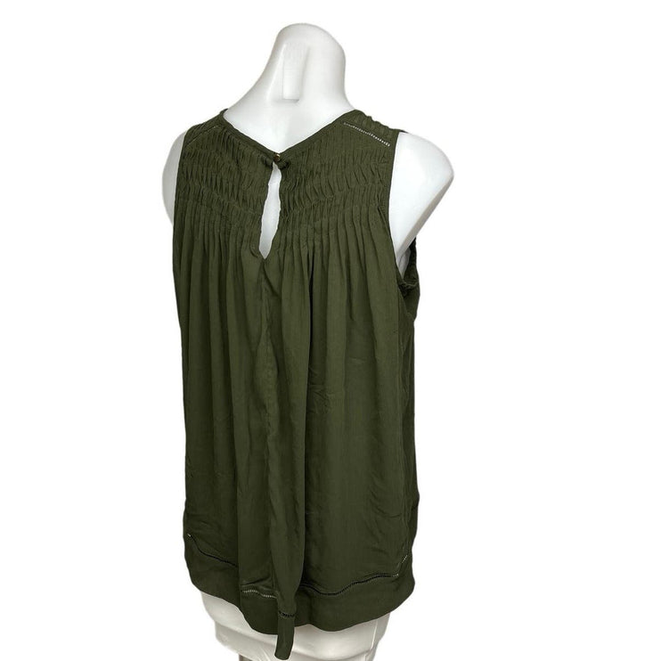 Banana Republic Army Green Ruched Pintuck Bateau Sleeveless Blouse Top Size S