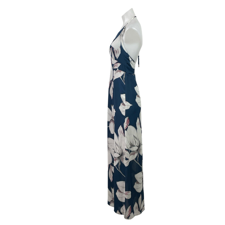 Dynamite Blue White Floral Sleeveless Halter Neck Maxi Summer Beach Dress Sz XS